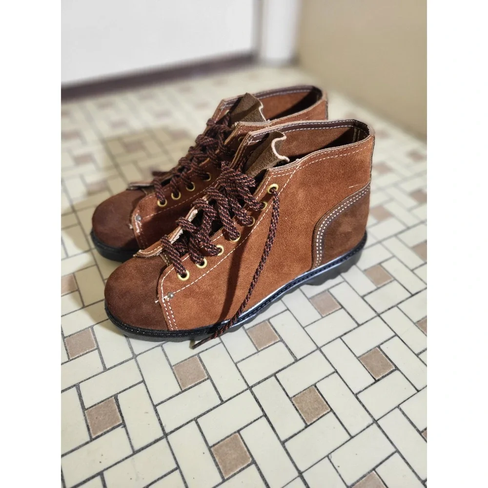 BB Walker Suede Monkey Boots Kids 2.5 Brown Excellent Vintage Lace Up Workwear